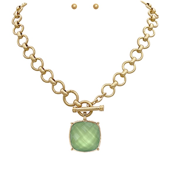 Square Stone Pendant Necklace Set - Picture 5 of 9